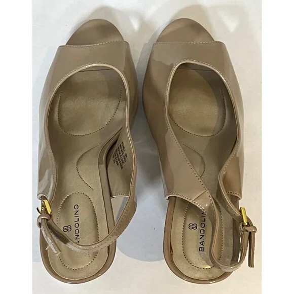 NEW Bandolino sz 10 Patent Taupe Tan 3.5" Heels Open Toe - Picture 4 of 8